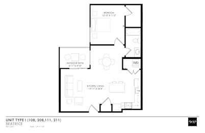 a floor plan of a 1 bedroom floor plan