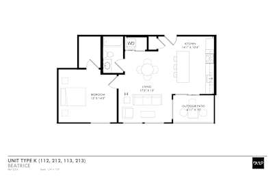 a floor plan of a unit with a bedroom and a living room