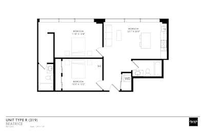 this floor plan is an approximation of the floor plan for a 1 bedroom apartment