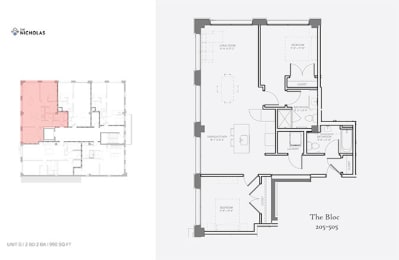 2 bed 2 bath The Bloc floor plan at The Nicholas, St Louis, 63104