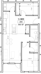 the floor plan for a small house with a bedroom and a living room