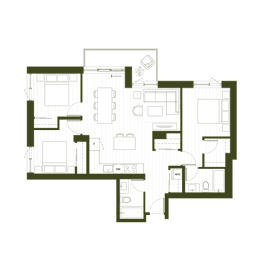 A floor plan of a house with rooms and corridors.