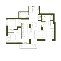 A floor plan of a house with a central courtyard and rooms surrounding it.