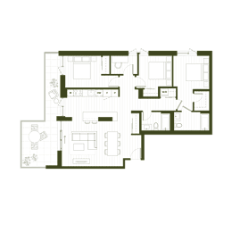 A floor plan of a house with rooms and furniture.