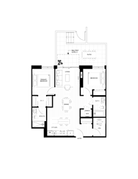 A black and white diagram of a building layout.