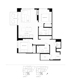 A black and white architectural floor plan of a two-story house.