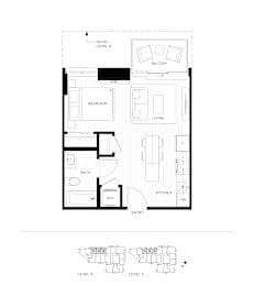 A floor plan of a two-story residential building with labeled rooms.