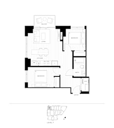 A black and white image of a house floor plan.