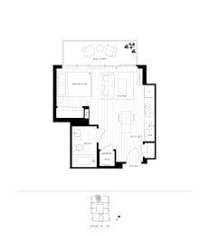 A black and white floor plan of a two-level home with labeled rooms.