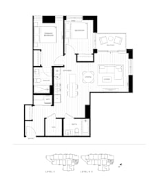 A black and white floor plan of a house with labeled rooms.