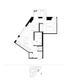 A black and white floor plan of a house with a living room, dining room, kitchen, and bedrooms.