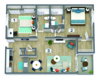  Floor Plan Sunrise - 2bed 2bath