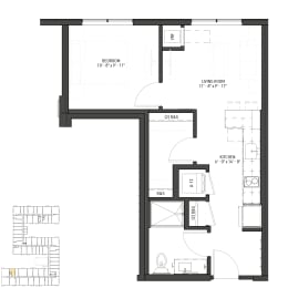 a floor plan of a house with a loft and a patio