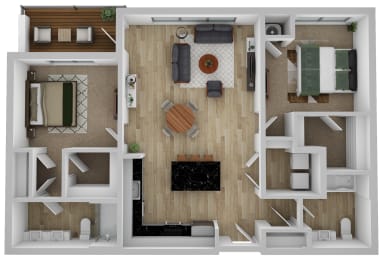 a 3d drawing of a floor plan of a house