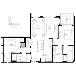 A floor plan of a house with labeled rooms and dimensions.