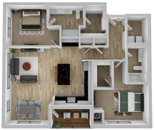 a 3d drawing of a floor plan with a bedroom and living room