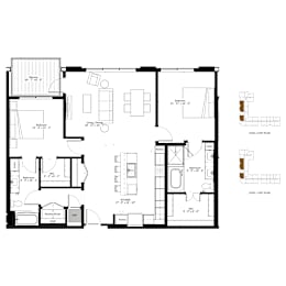 A black and white floor plan of a house with two levels.