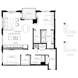 A floor plan of a house with two bedrooms, a living room, a kitchen, a pantry, a washroom, a linen closet, a foyer, and a basement.