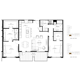 A black and white floor plan of a two-level home with labeled rooms.