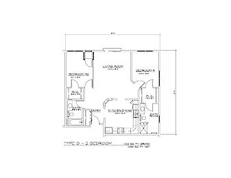 A floor plan of a two bedroom apartment.