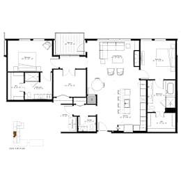 A black and white image of a floor plan for a three-story building.