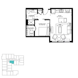 A floor plan of a house with a bathroom, kitchen, living room, and bedrooms.