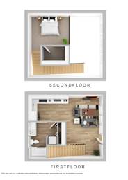 A floor plan of a two-story apartment with a first and second floor.
