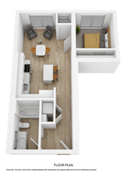 A top-down view of a modern apartment layout.