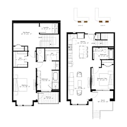A black and white image of a floor plan for a two-story house.