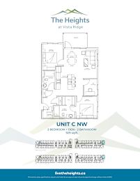 A floor plan for a unit at The Heights at Vista Ridge, showing a 2 bedroom, 2 bathroom layout.