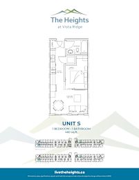 A floor plan for a unit at The Heights at Vista Ridge, showing a 1 bedroom, 1 bathroom unit that is 460 sq.ft.