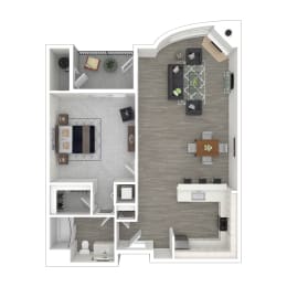 a floor plan of a studio apartment with a bedroom and a living room