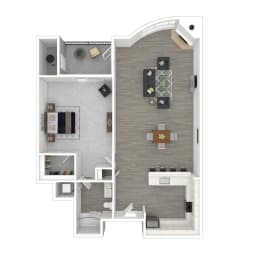 a floor plan of a studio apartment with a bedroom and a living room