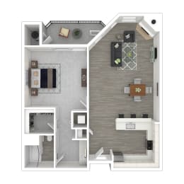 a floor plan of a studio apartment with a bedroom and a living room