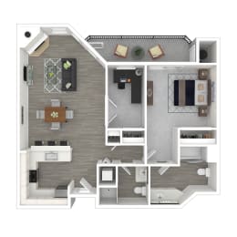  Floor Plan 1 Bed, 1.5 Bath + Den B