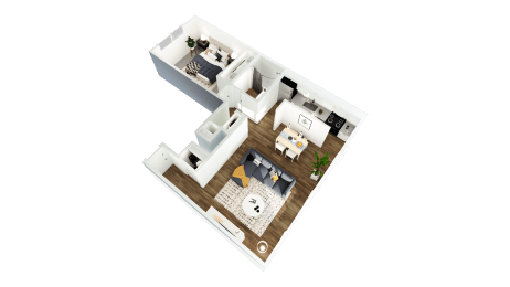 a floor plan of a house with a bedroom and a living room