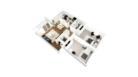 a floor plan of a house with a bedroom and a living room