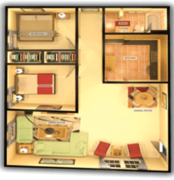 a floor plan of a house with pictures of different rooms