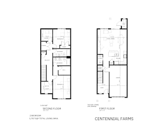 A black and white image of two floor plans for a house.