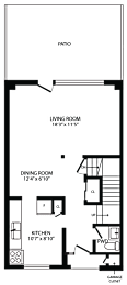2d floorplan of the ground floor of a 4 bedroom, 2 bathroom town home