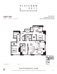 3 Bedroom 3 Bath Floor plan unit 301 at Platform 4611, Chicago, IL