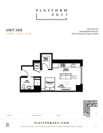 Studio floor plan of unit x05 at Platform 4611, Illinois
