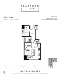 Studio floor plan of unit x10 at Platform 4611, Chicago, 60640