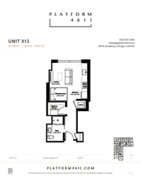 Studio floor plan of unit x13 at Platform 4611, Chicago Illinois