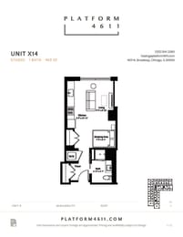 Studio floor plan of unit x14 at Platform 4611, Chicago