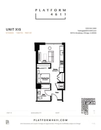 Studio floor plan of unit x75 at Platform 4611, Illinois