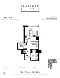 Studio floor plan of unit X15 at Platform 4611, Illinois, 60640