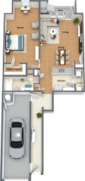 floor plan of a house with a car in the garage