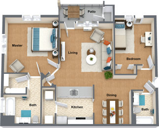 a floor plan of a house with furniture and a living room