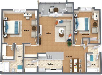 a floor plan of a house with furniture and a swimming pool